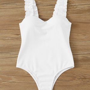 NWOT White Ruffle Strap Swimsuit